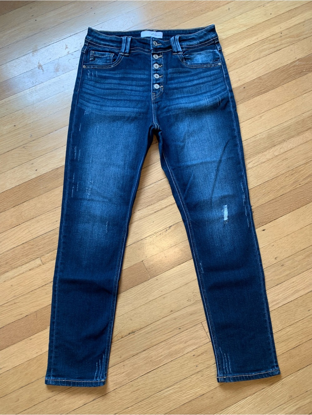 EUC KanCan Dark Blue Skinny Hi-Rise Buttonfly Distressed Skinny Jeans